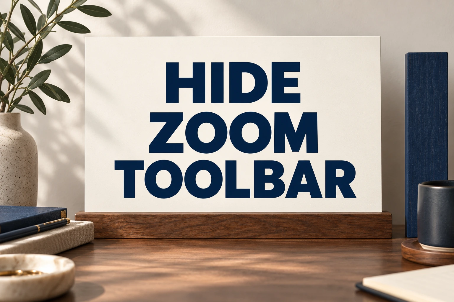HIDE ZOOM TOOLBAR on an ivory placard with a navy wooden bar moved to the side