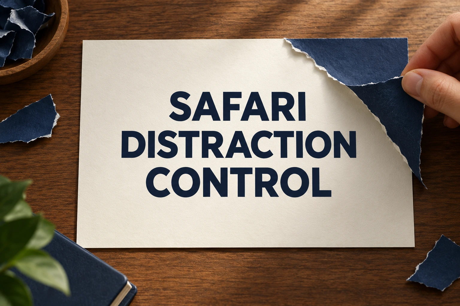 SAFARI DISTRACTION CONTROL on ivory paper as a navy paper layer is peeled away